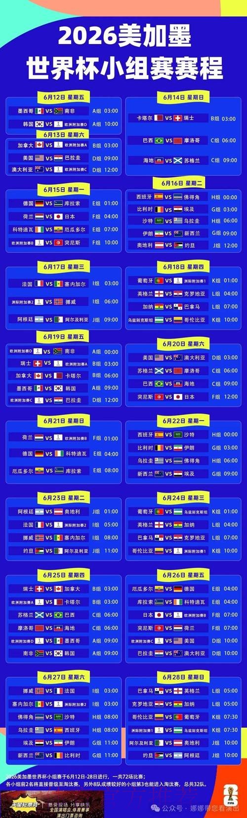 2026世界杯小组赛赛程中国时间观看指南实时查看